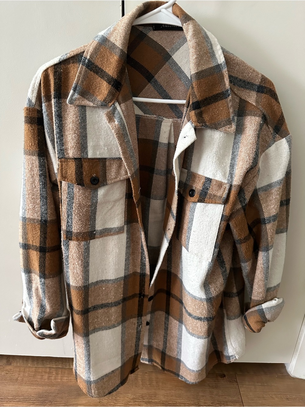 Plaid Shacket in Cream & Tan